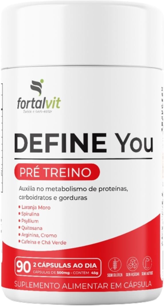 DEFINE - Morosil + Spirulina, Cafeína, Chá Verde, Picolinato de Cromo, Psyllium, Arginina e Quitosana, 90 Cápsulas, Fortalvit DEFINE - Morosil + Spirulina, Cafeína, Chá Verde, Picolinato de Cromo, Psyllium, Arginina e Quitosana, 90 Cápsulas, Fortalvit - Imagem 1