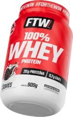 FTW 100% Whey Protein com Proteína Concentrada WPC, Suplemento Alimentar Pós-Treino em Pó com Fonte de Proteína do Soro do Leite, Alto Valor Biológico, Sem Glúten – Pote 900g (Sabor Cookies)