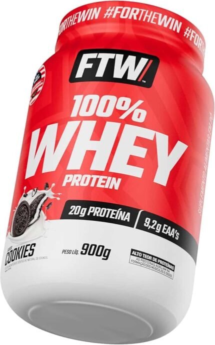 FTW 100% Whey Protein com Proteína Concentrada WPC, Suplemento Alimentar Pós-Treino em Pó com Fonte de Proteína do Soro do Leite, Alto Valor Biológico, Sem Glúten – Pote 900g (Sabor Cookies)