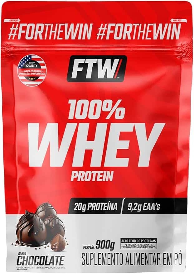 FTW 100% Whey Protein com Proteína Concentrada – Refil 900g (Sabor Chocolate) FTW 100% Whey Protein com Proteína Concentrada WPC, Suplemento Alimentar Pós-Treino em Pó com Fonte de Proteína do Soro do Leite, Alto Valor Biológico, Sem Glúten – Refil 900g (Sabor Chocolate) - Imagem 1