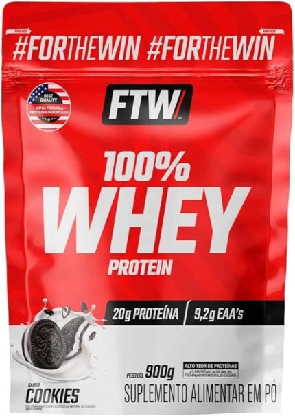 FTW Whey Protein 100% Concentrado - Suplemento Proteico para Atletas - Auxilia na Formação de Músculos para seus Treinos - Fonte de Proteína de Alto Valor Biológico - Sabor: Cookies - Refil 900g
