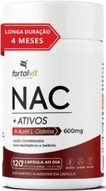 NAC 600mg com Molibdênio e Selênio, Longa Duração: 4 Meses de Uso, 120 cápsulas, Fortalvit