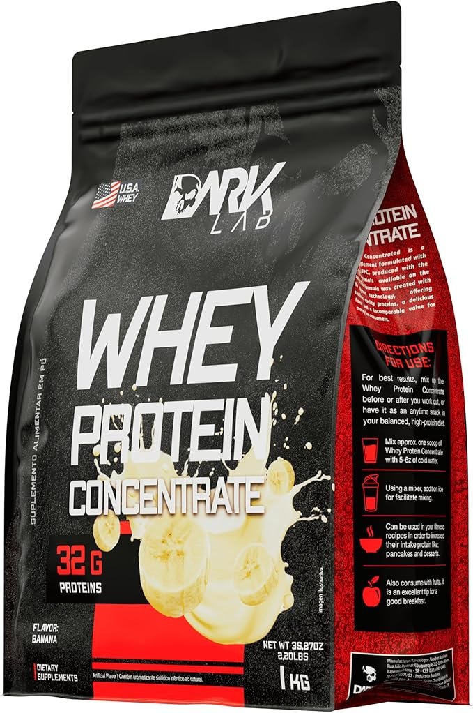 Whey Protein Concentrado Dark Lab, 1kg, Banana, Ganho de Massa Muscular Whey Protein Concentrado Dark Lab, 1kg, Banana, Ganho de Massa Muscular - Imagem 1