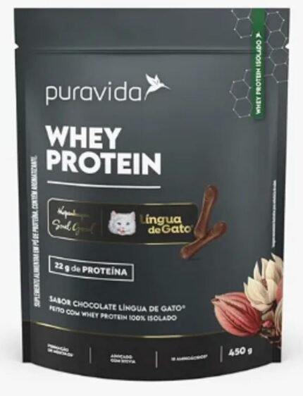 Whey Protein Isolado Puravida Chocolate Língua de Gato 450g